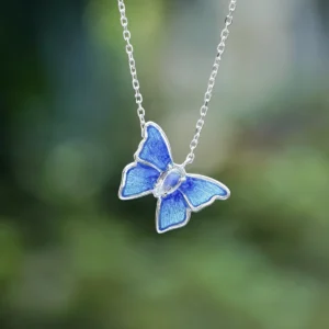 Sterling Silver Enamel Blue Butterfly Necklace