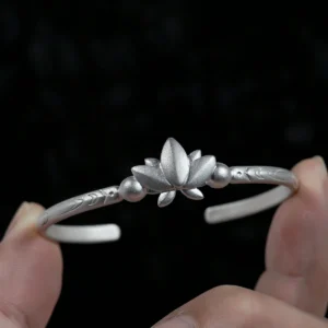 Mirror Lotus Bracelet | 999 Pure Silver Adjustable Open Bangle