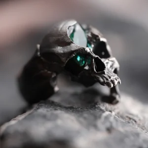 Dark Skull Ring S925 Silver with Gemstone Inlay 01