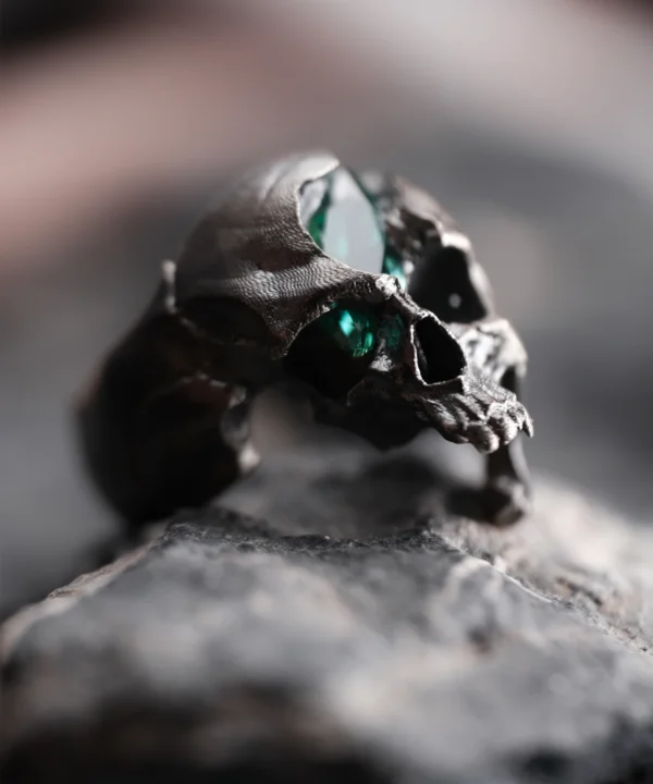 Dark Skull Ring | S925 Silver with Gemstone Inlay