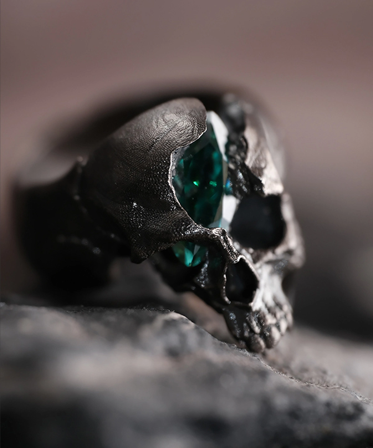 Dark Skull Ring S925 Silver with Gemstone Inlay 06 Dark Skull Ring S925 Silver with Gemstone Inlay 06