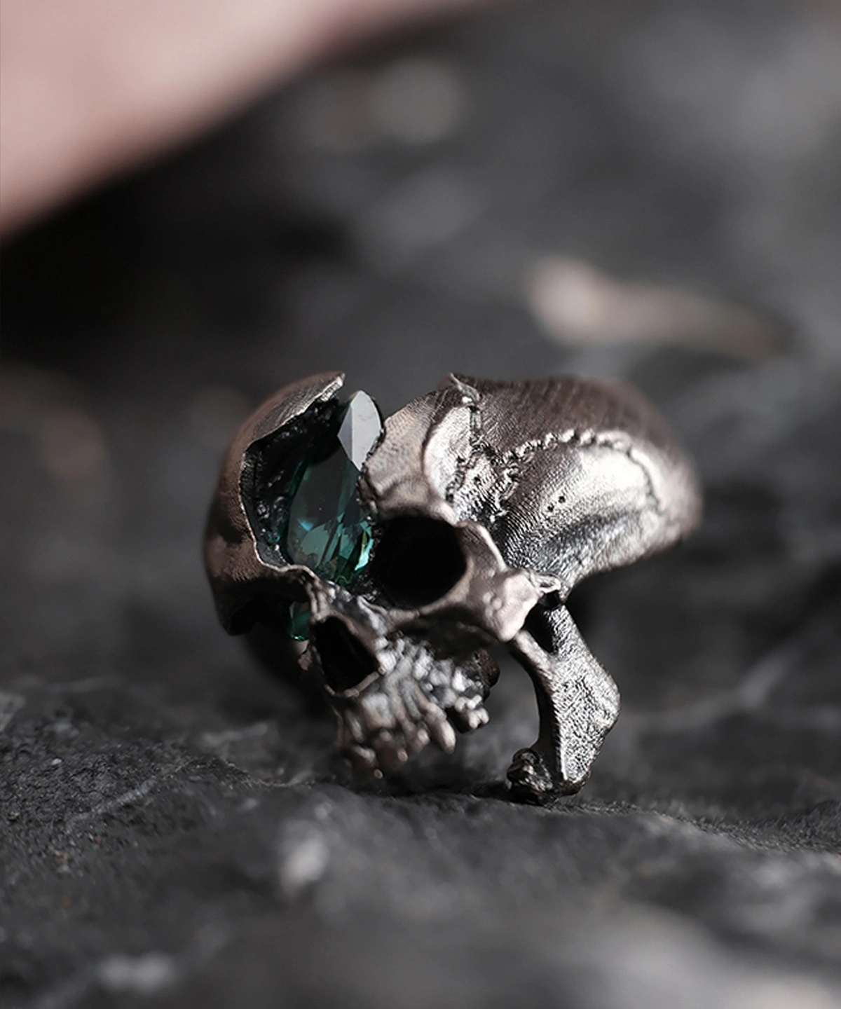Dark Skull Ring S925 Silver with Gemstone Inlay 07 Dark Skull Ring S925 Silver with Gemstone Inlay 07