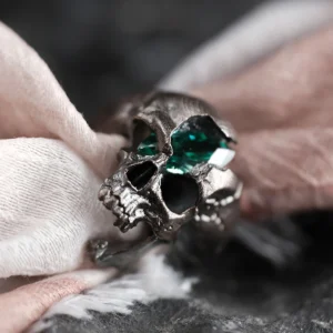 Dark Skull Ring S925 Silver with Gemstone Inlay 08