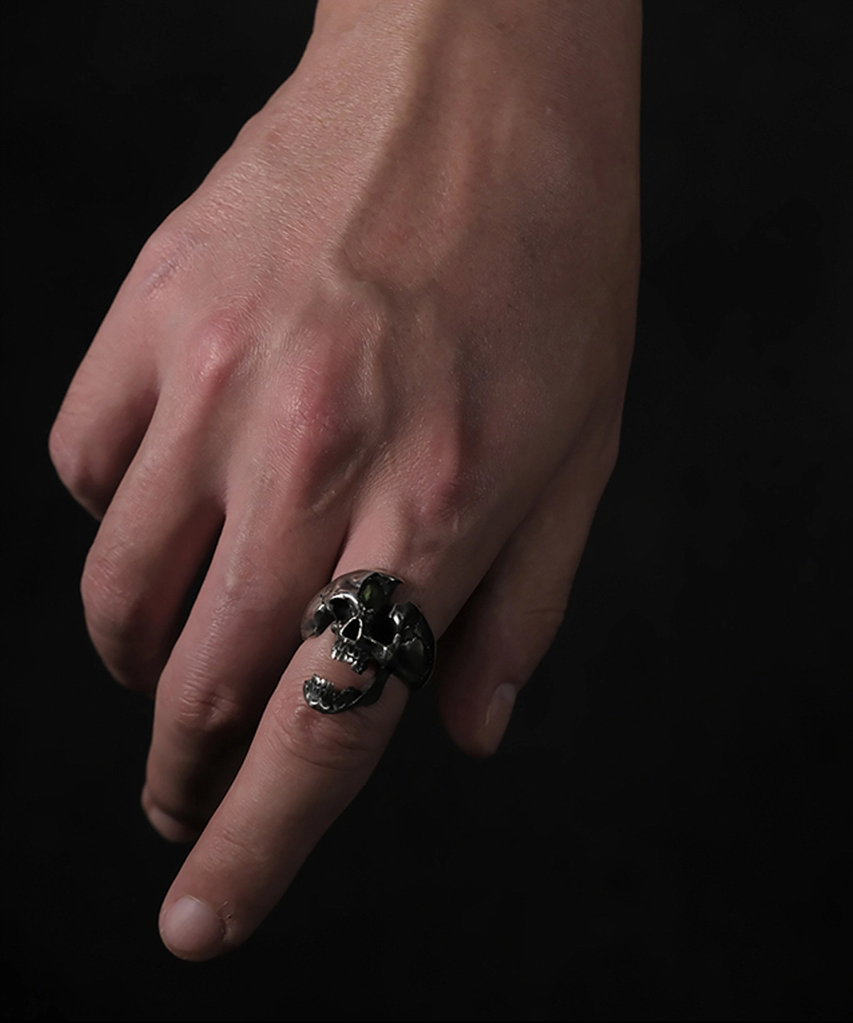 Dark Skull Ring S925 Silver with Gemstone Inlay 09 Dark Skull Ring S925 Silver with Gemstone Inlay 09