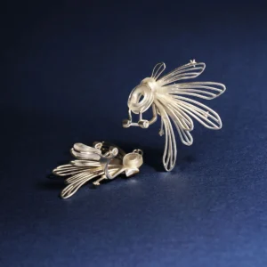 A detailed view of the Star Trail-925 Sterling Silver Star Stud Earrings & Ear Cuffs displayed against a deep blue background, highlighting the intricate starburst design, lightweight wire structure, and secure stud clasp at the back.
