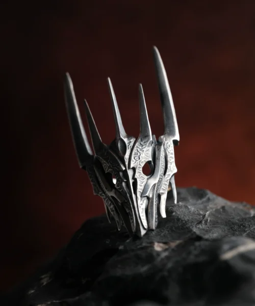 Dark Lord Ring for Men | 925 Sterling Silver Gothic Armor Ring with intricate armor plating, inspired by Sauron’s legendary design from The Lord of the Rings. Handcrafted with oxidized silver for a bold and commanding presence.