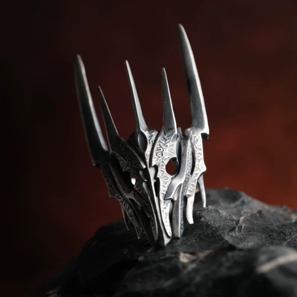 Dark Lord Ring for Men | 925 Sterling Silver Gothic Armor Ring with intricate armor plating, inspired by Sauron’s legendary design from The Lord of the Rings. Handcrafted with oxidized silver for a bold and commanding presence.