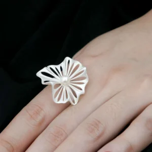 Leaf Undercurrent 925 Silver Statement Ring with Pearl 04