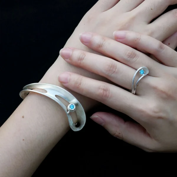 Nebula | Sculptural S925 Sterling Silver Open Bangle