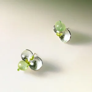 Handmade S925 sterling silver Peridot Earrings with soft green prehnite stones, featuring a delicate floral petal design—Lazesoul Prelude Summer natural jewelry for a fresh, nature-inspired look.