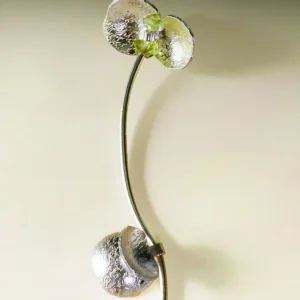 Close-up of Lazesoul Prelude Summer Peridot Earrings in sterling silver, showcasing intricate textured design, natural peridot and prehnite stones, and elegant craftsmanship in handmade natural jewelry.