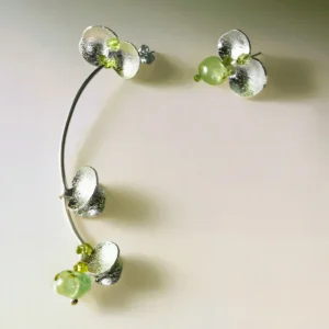 Elegant handmade Peridot Earrings in S925 sterling silver, featuring natural green prehnite and peridot gemstones in a floral-inspired design. A perfect accessory for summer from Lazesoul Natural Jewelry.