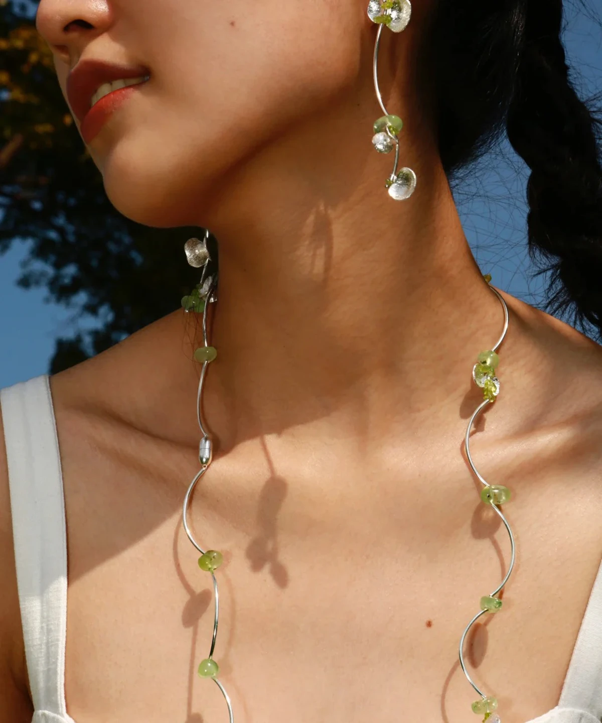 Prelude Summer Natural Peridot Necklace in Sterling Silver 01