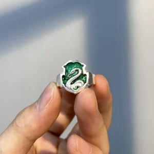 999 Silver Snake Ring with Green Enamel