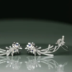 Lily Earrings in S925 sterling silver with a lab-created sapphire accent; handmade ear cuffs with floral design by Lazesoul, blending natural elegance with artistic craftsmanship.