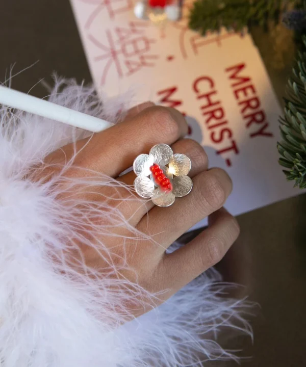 Little Flower Beaded Ring in S925 Sterling Silver