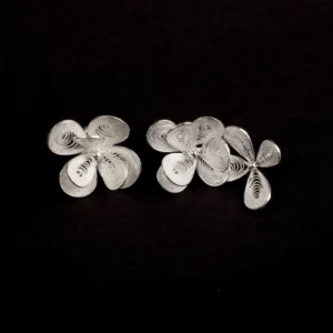 S925 Sterling Silver single-side Blossom Earrings featuring intricate filigree design; Lazesoul handmade jewelry combining an ear cuff and drop earring in one graceful nature-inspired piece.