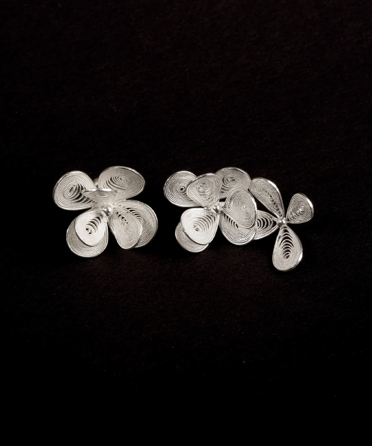 S925 Sterling Silver single-side Blossom Earrings featuring intricate filigree design; Lazesoul handmade jewelry combining an ear cuff and drop earring in one graceful nature-inspired piece.
