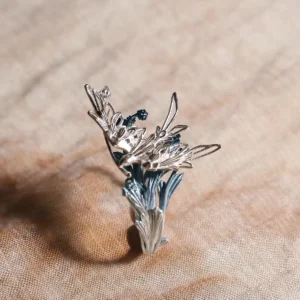 A handmade 925 sterling silver open adjustable statement ring featuring a delicate design of stray birds flying across tree branches, crafted by Lazesoul as natural jewelry with artistic detail.