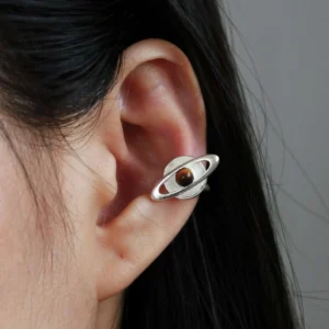 925 Sterling Silver Tiger’s Eye Saturn Earrings