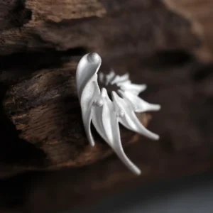 Ethereal Wings S925 Sterling Silver Designer Earrings by Lazesoul. Handmade art jewelry with flowing petal‑like curves, sculptural organic forms, and polished silver finish. Unique designer earrings showcasing elegance, craftsmanship, and timeless artistry.