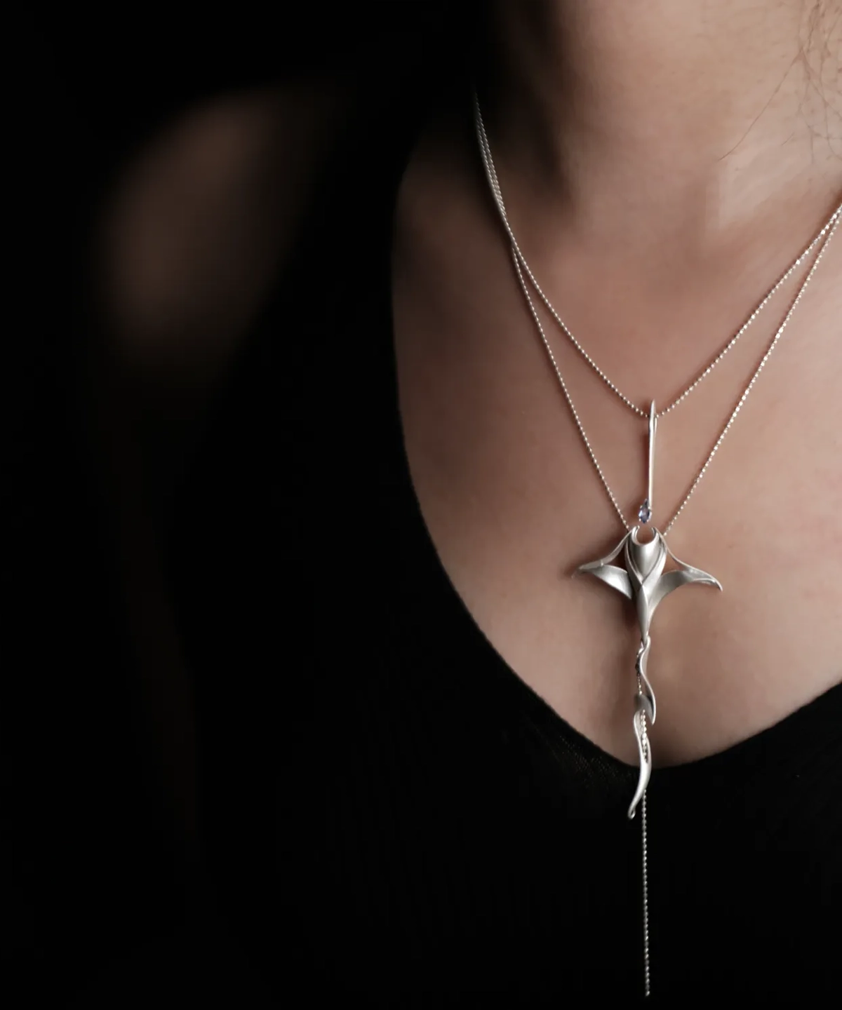 S925 Sterling Silver Stacked Manta Ray Necklace 08