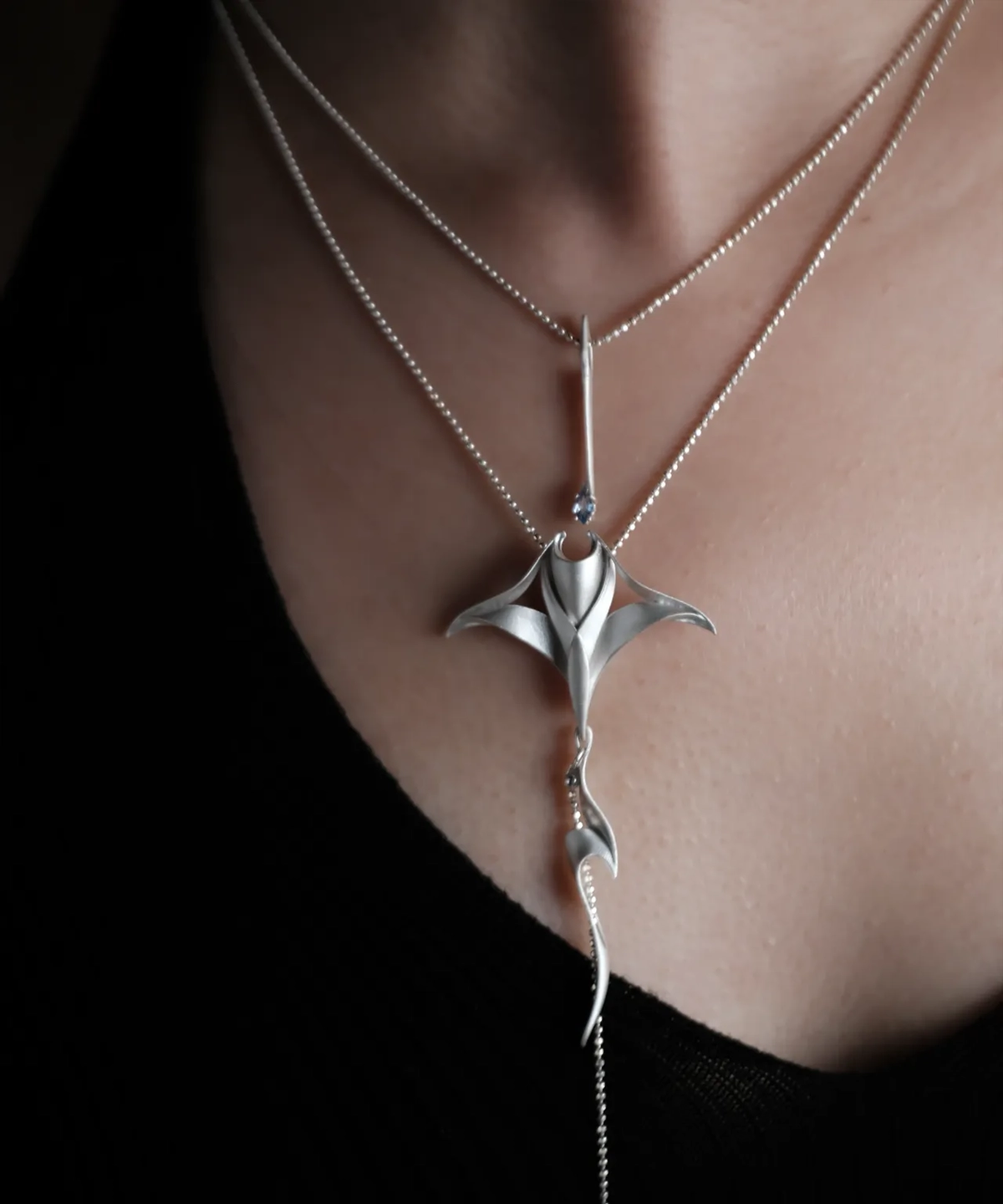 S925 Sterling Silver Stacked Manta Ray Necklace 09