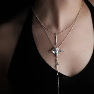 S925 Sterling Silver Stacked Manta Ray Necklace