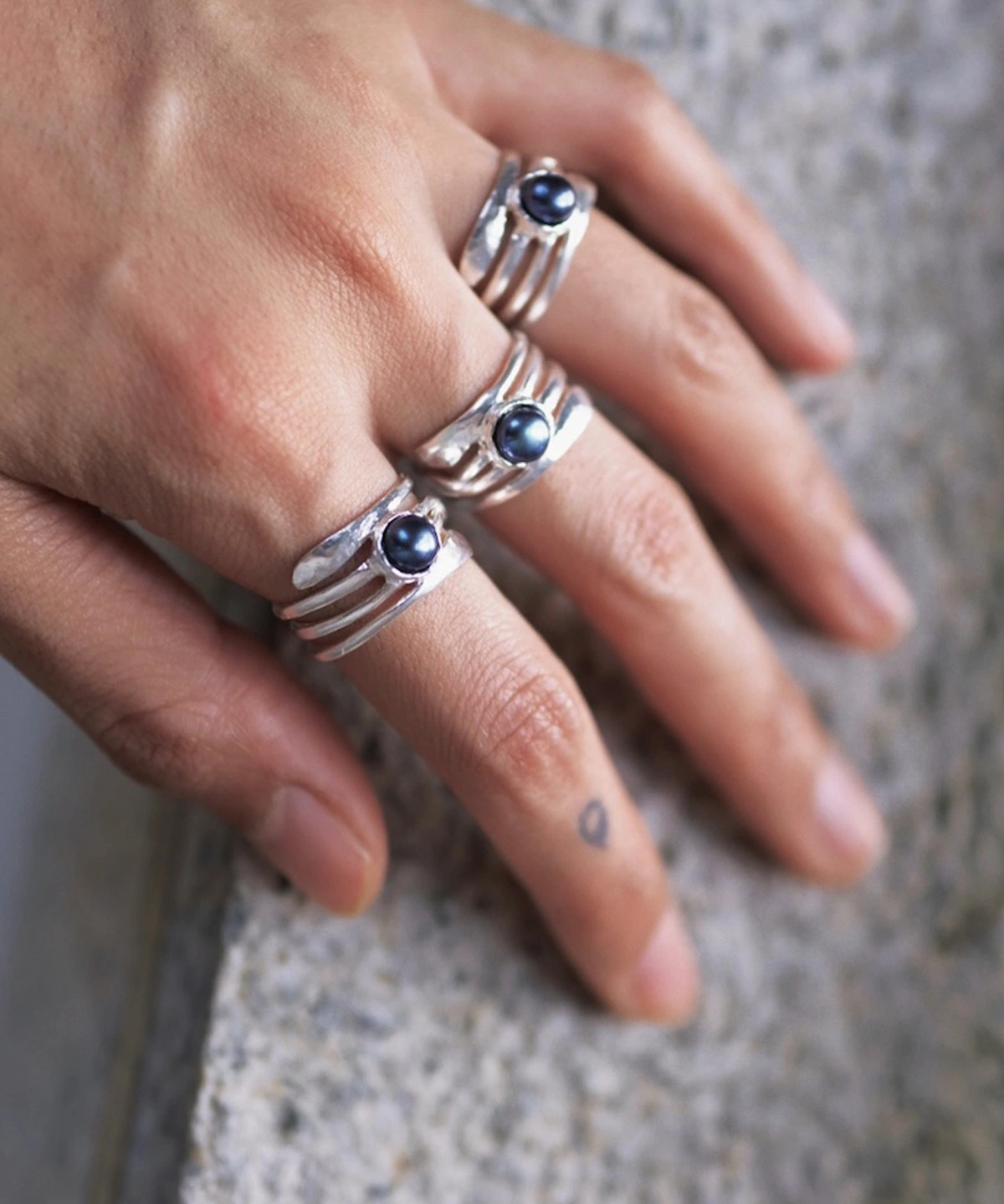 June Birthstone Ring-Natural Black Pearl Ring in Sterling Silver 05 June Birthstone Ring Natural Black Pearl Ring in Sterling Silver 05