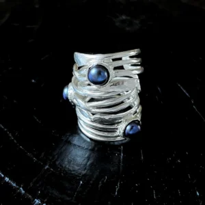 June Birthstone Ring-Natural Black Pearl Ring in Sterling Silver 07 June Birthstone Ring Natural Black Pearl Ring in Sterling Silver 07