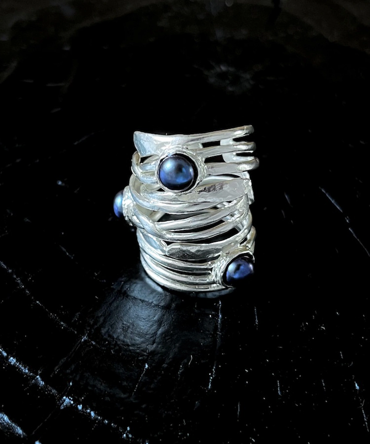 June Birthstone Ring-Natural Black Pearl Ring in Sterling Silver 07 June Birthstone Ring Natural Black Pearl Ring in Sterling Silver 07