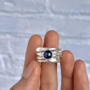 June Birthstone Ring-Natural Black Pearl Ring in Sterling Silver 11 June Birthstone Ring Natural Black Pearl Ring in Sterling Silver 11