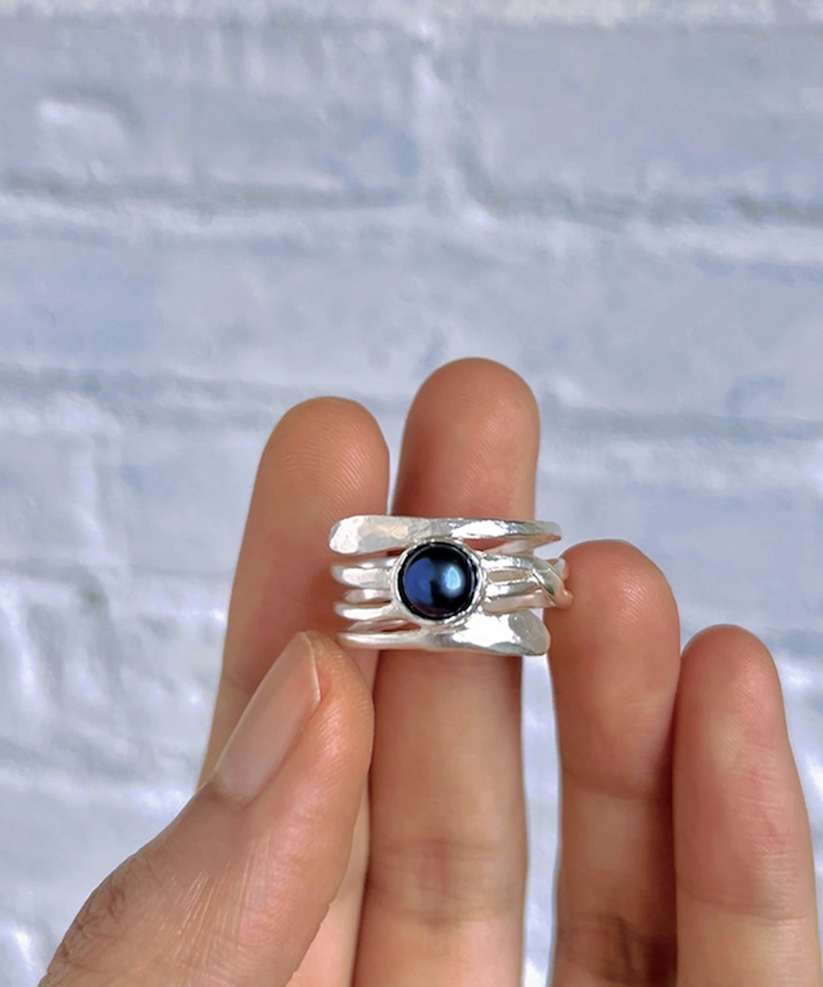 June Birthstone Ring-Natural Black Pearl Ring in Sterling Silver 11 June Birthstone Ring Natural Black Pearl Ring in Sterling Silver 11