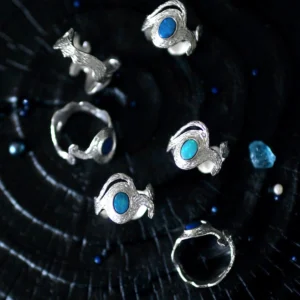 October Birthstone Ring Natural Black Opal Ring in Sterling Silver 01