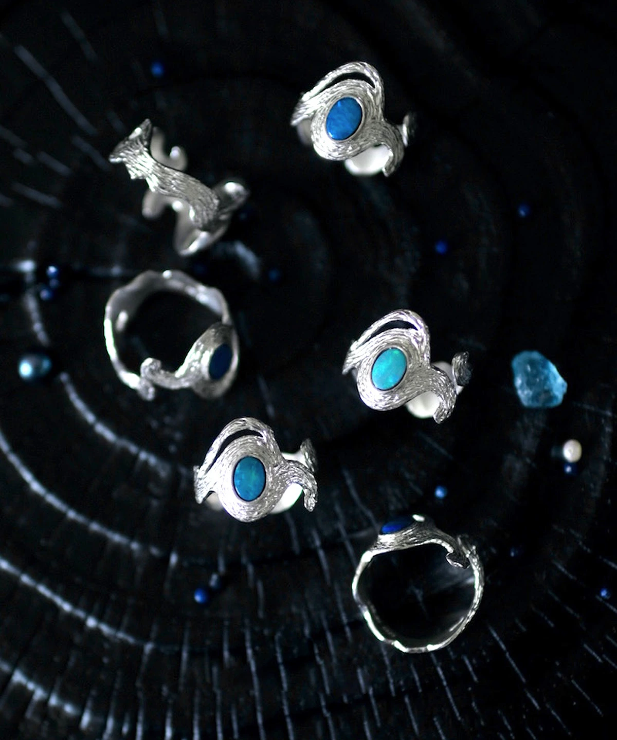 October Birthstone Ring Natural Black Opal Ring in Sterling Silver 01