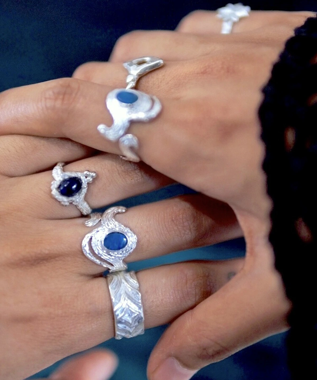 October Birthstone Ring Natural Black Opal Ring in Sterling Silver 02