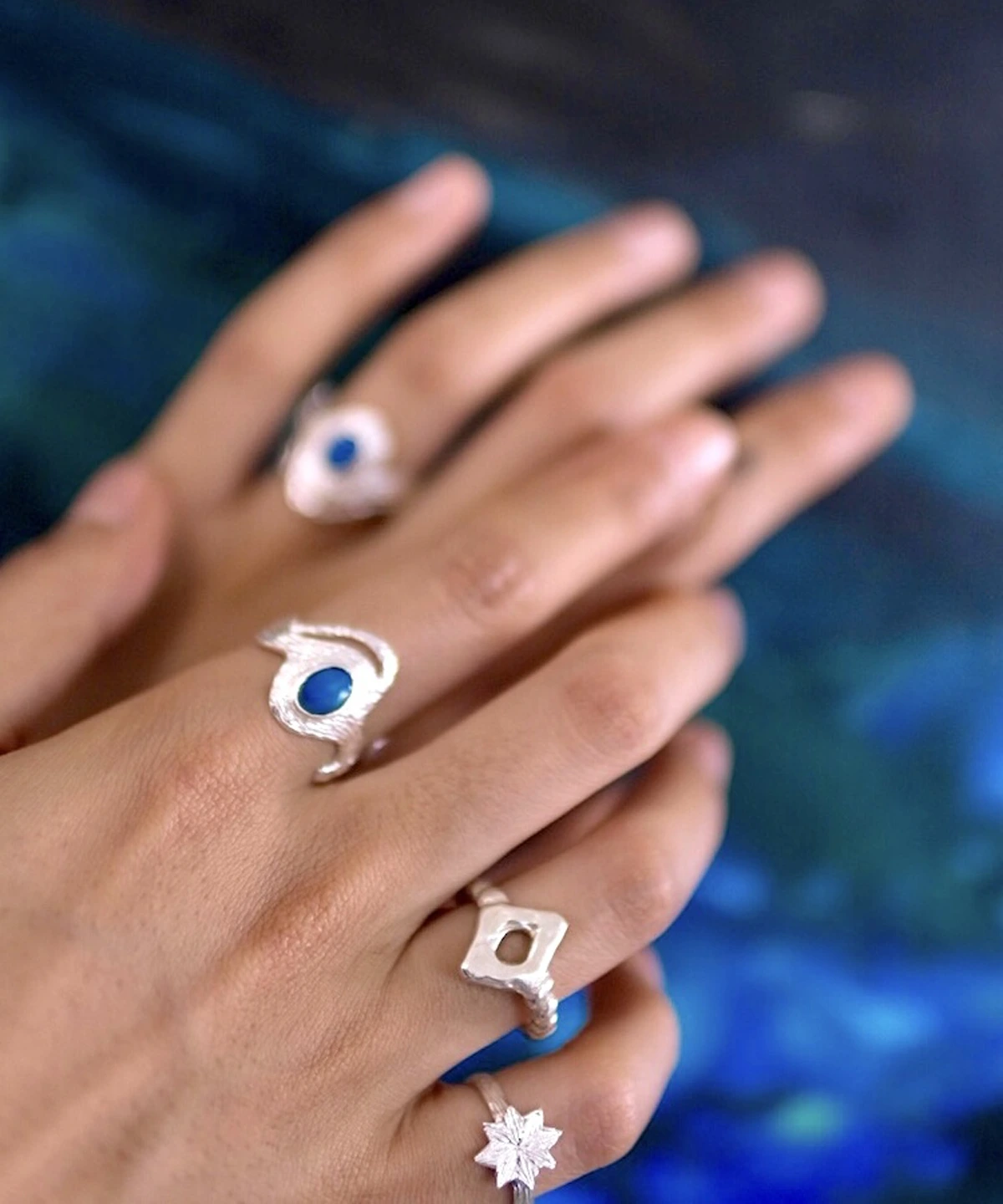 October Birthstone Ring Natural Black Opal Ring in Sterling Silver 03