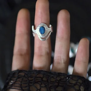 October Birthstone Ring Natural Black Opal Ring in Sterling Silver 04