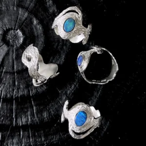 October Birthstone Ring Natural Black Opal Ring in Sterling Silver 05