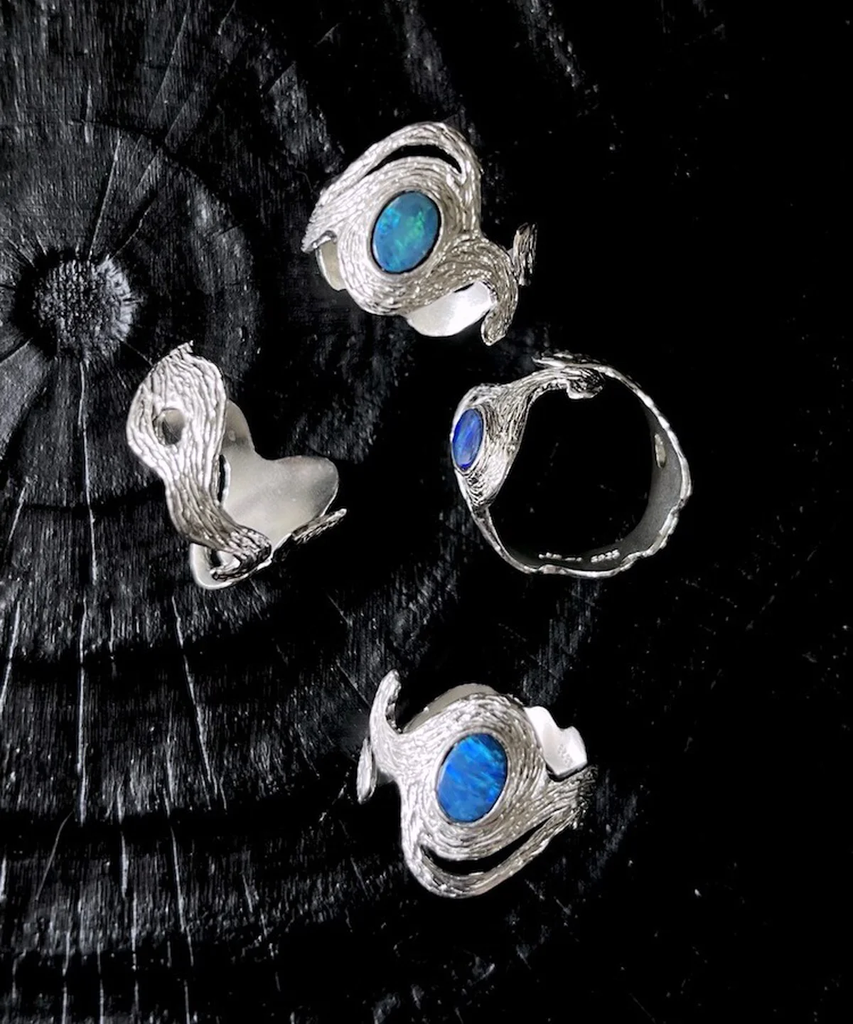 October Birthstone Ring Natural Black Opal Ring in Sterling Silver 05