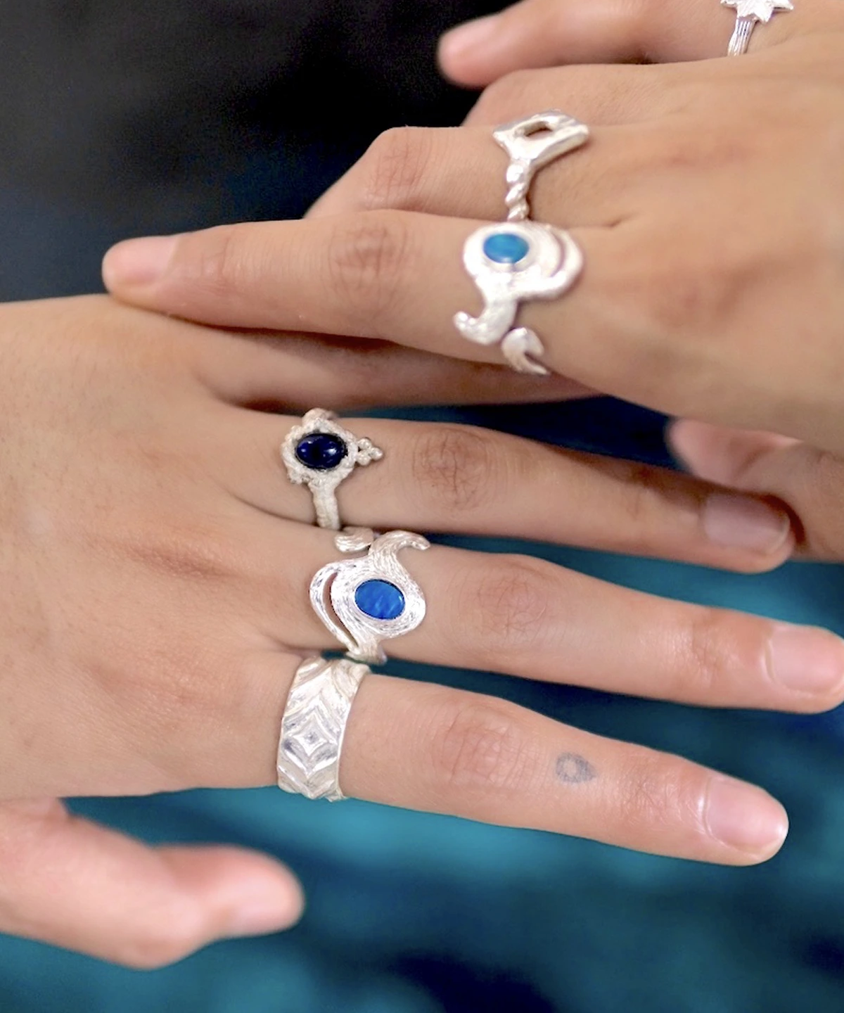 October Birthstone Ring Natural Black Opal Ring in Sterling Silver 07