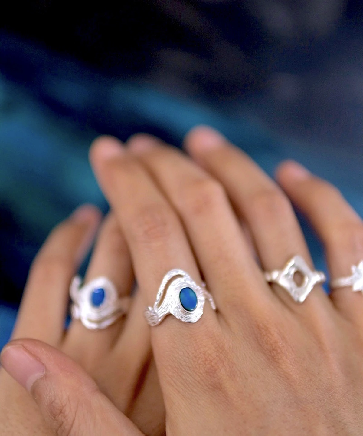 October Birthstone Ring Natural Black Opal Ring in Sterling Silver 08