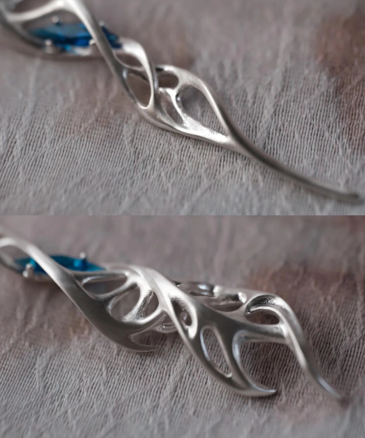 Close-up of Lazesoul Handmade S925 Sterling Silver Spiral Pendant Necklace against dark background. The spiral pendant features an intricate double helix silver design with polished curves, hanging from a chain, highlighting the artistry of this elegant spiral necklace.