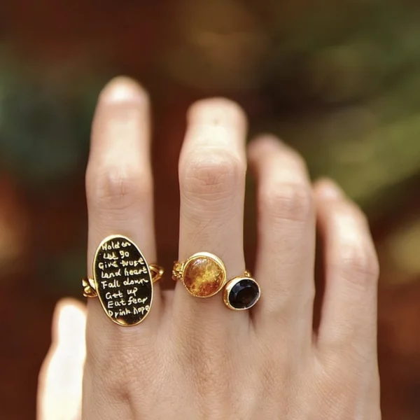 Gold Plated S925 Sterling Silver Amber Ring with Dual Gemstones 08 Gold Plated S925 Sterling Silver Amber Ring with Dual Gemstones 08