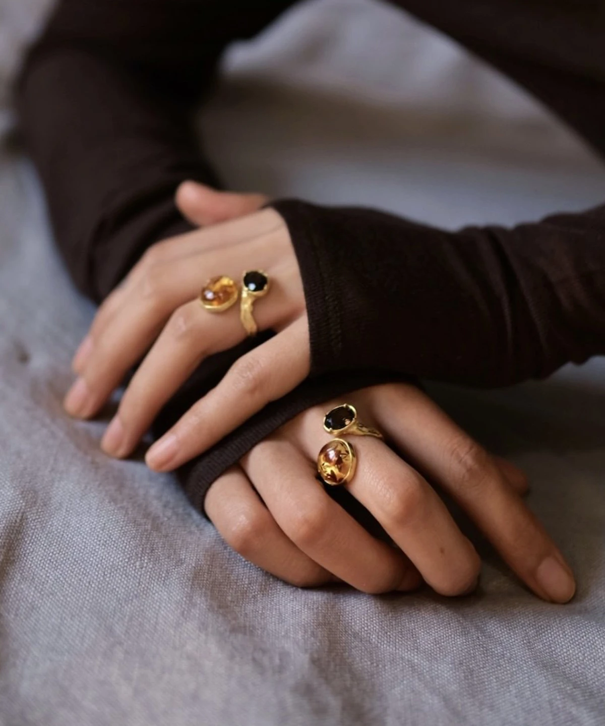 Gold Plated S925 Sterling Silver Amber Ring with Dual Gemstones 11 Gold Plated S925 Sterling Silver Amber Ring with Dual Gemstones 11