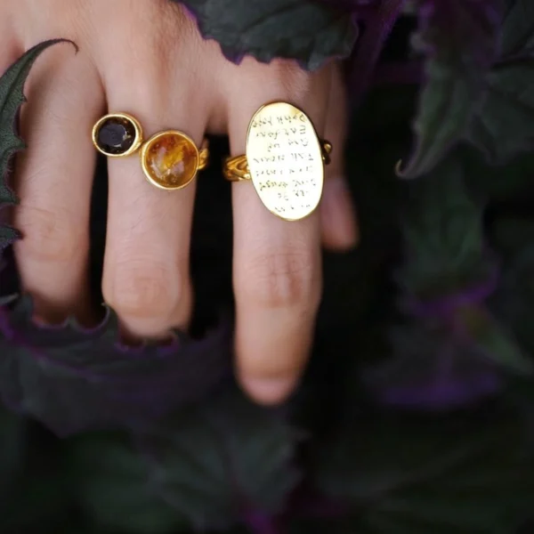 Gold Plated S925 Sterling Silver Amber Ring with Dual Gemstones 15 Gold Plated S925 Sterling Silver Amber Ring with Dual Gemstones 15