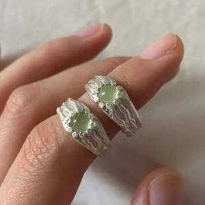 Handmade 999 Silver Gemstone Ring with Natural Prehnite 02