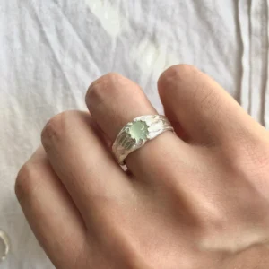 Handmade 999 Silver Gemstone Ring with Natural Prehnite 03