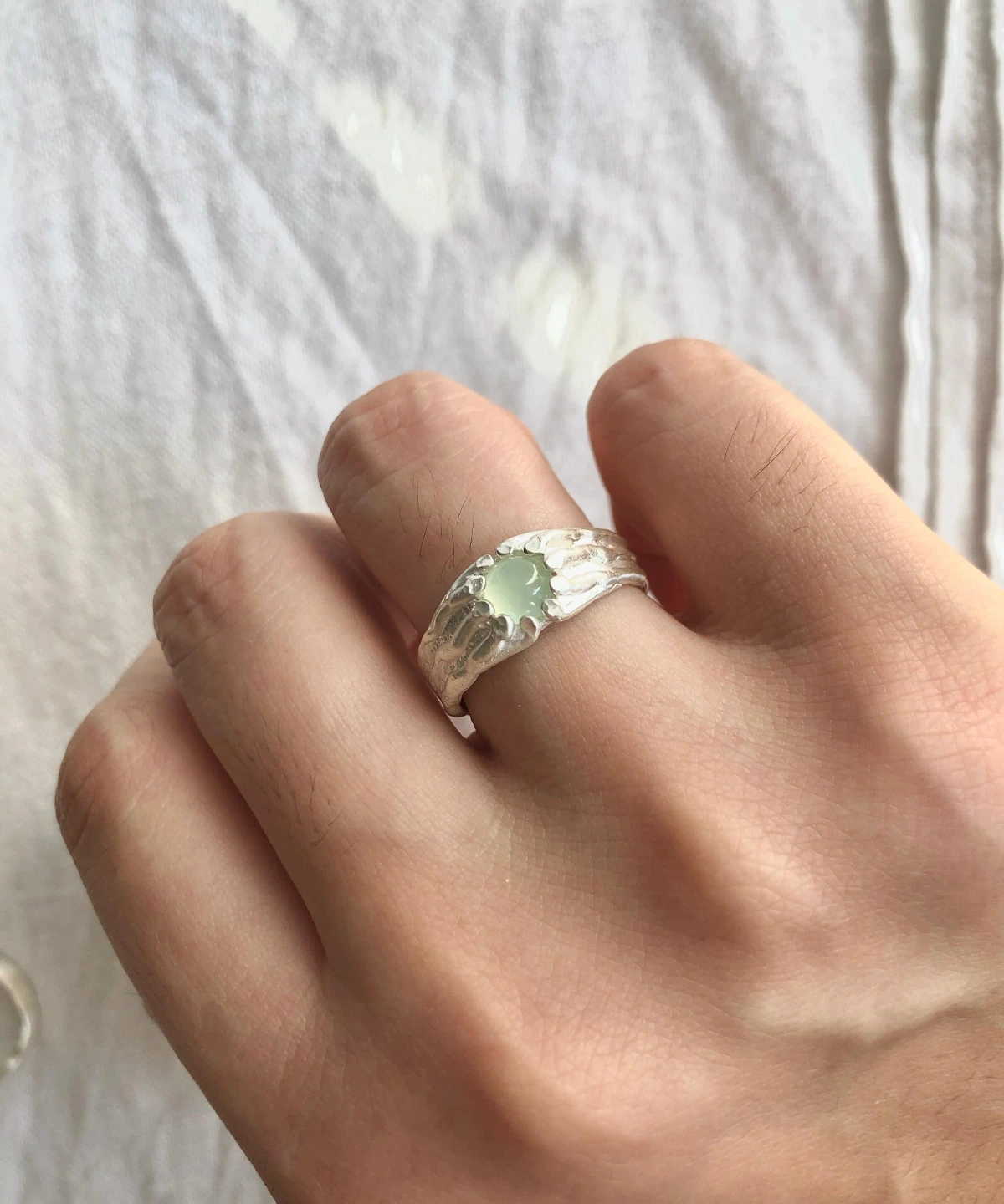 Handmade 999 Silver Gemstone Ring with Natural Prehnite 03