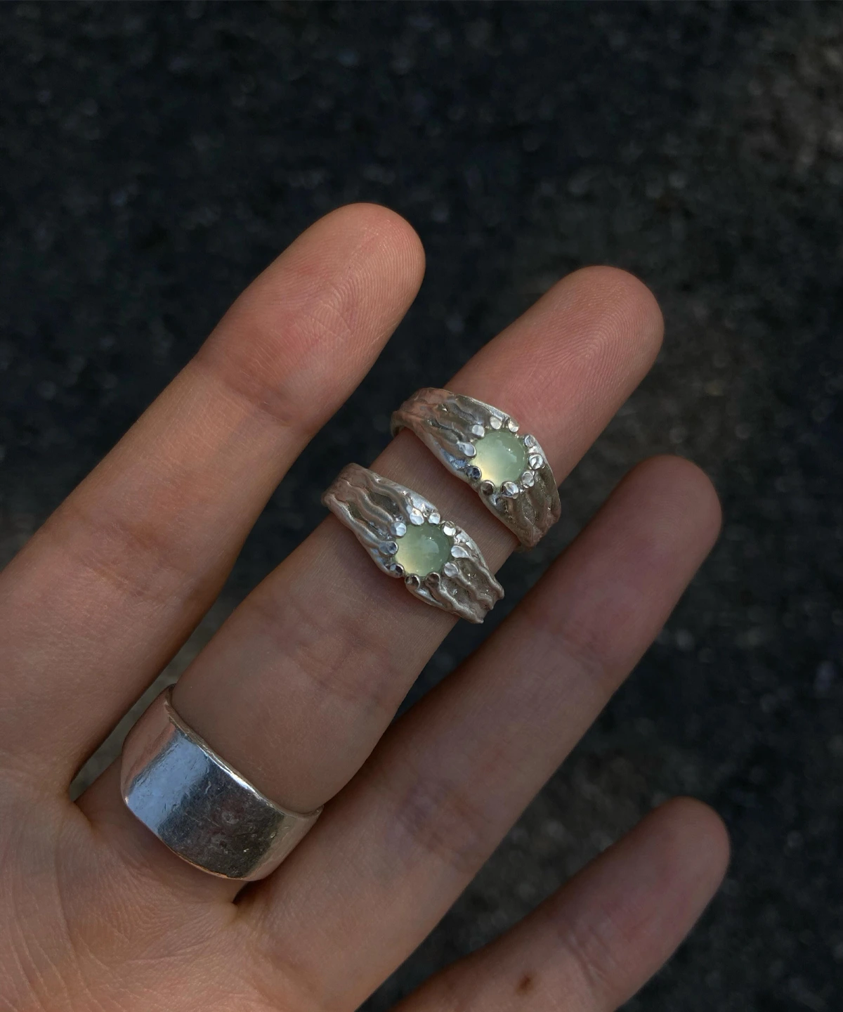 Handmade 999 Silver Gemstone Ring with Natural Prehnite 04